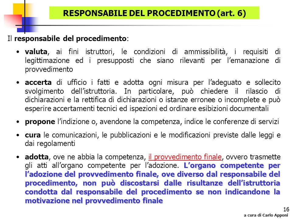 RESPONSABILE DEL PROCEDIMENTO (art. 6)