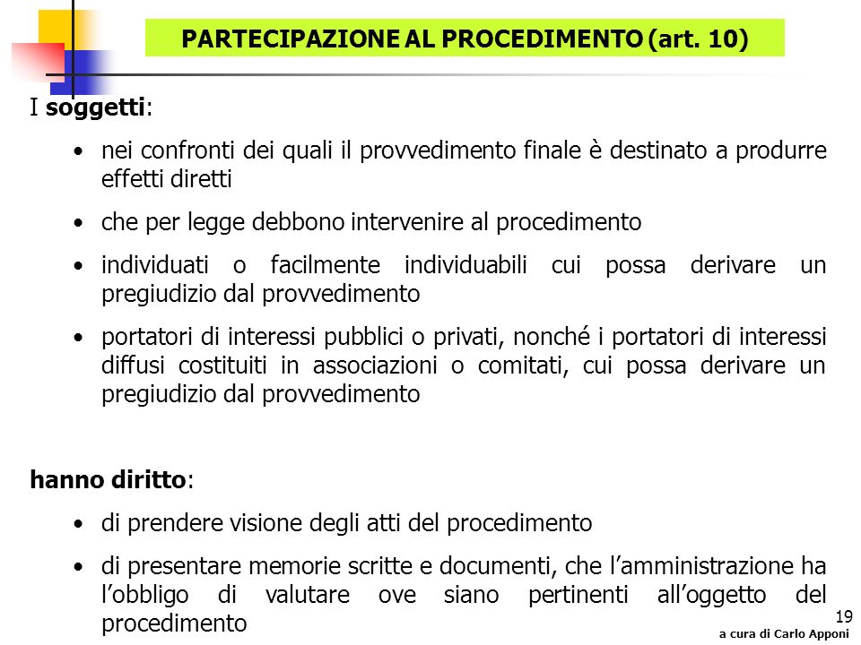 PARTECIPAZIONE AL PROCEDIMENTO (art. 10)