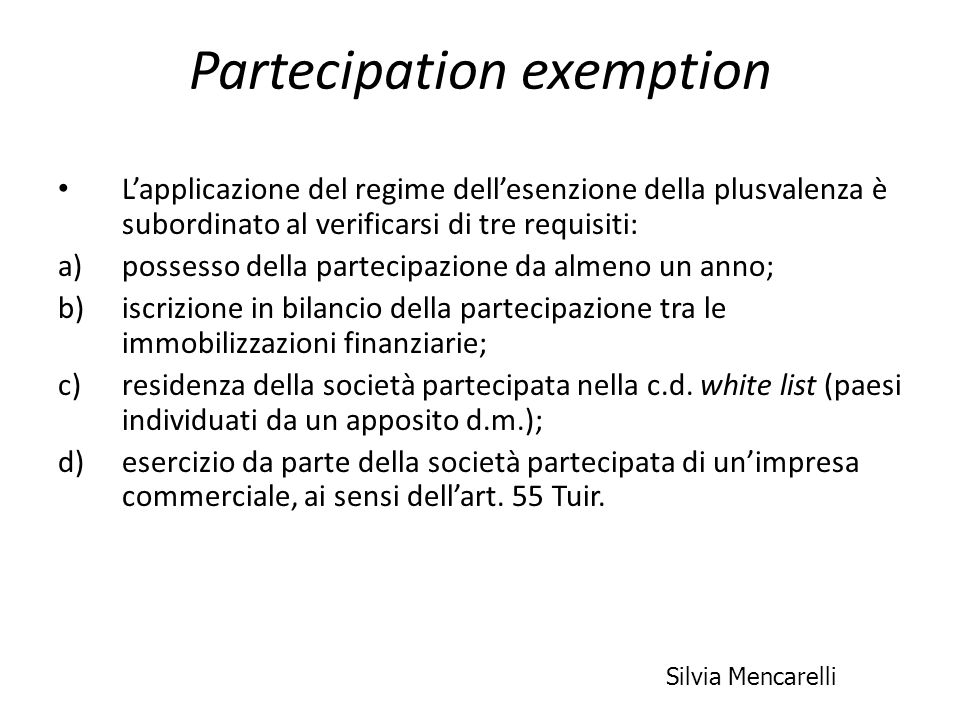 Partecipation exemption
