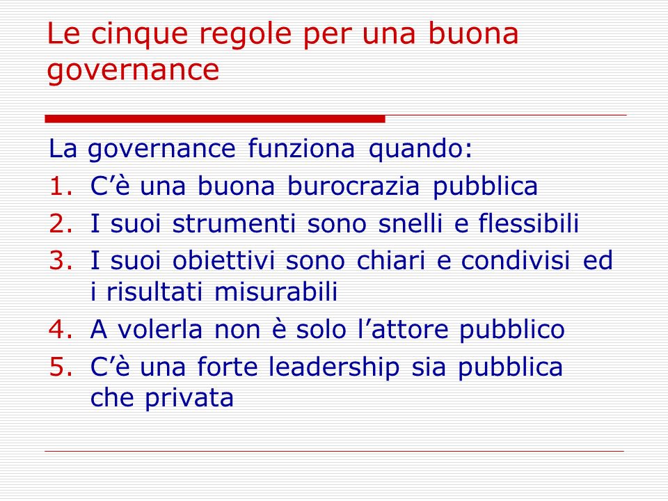 Le cinque regole per una buona governance