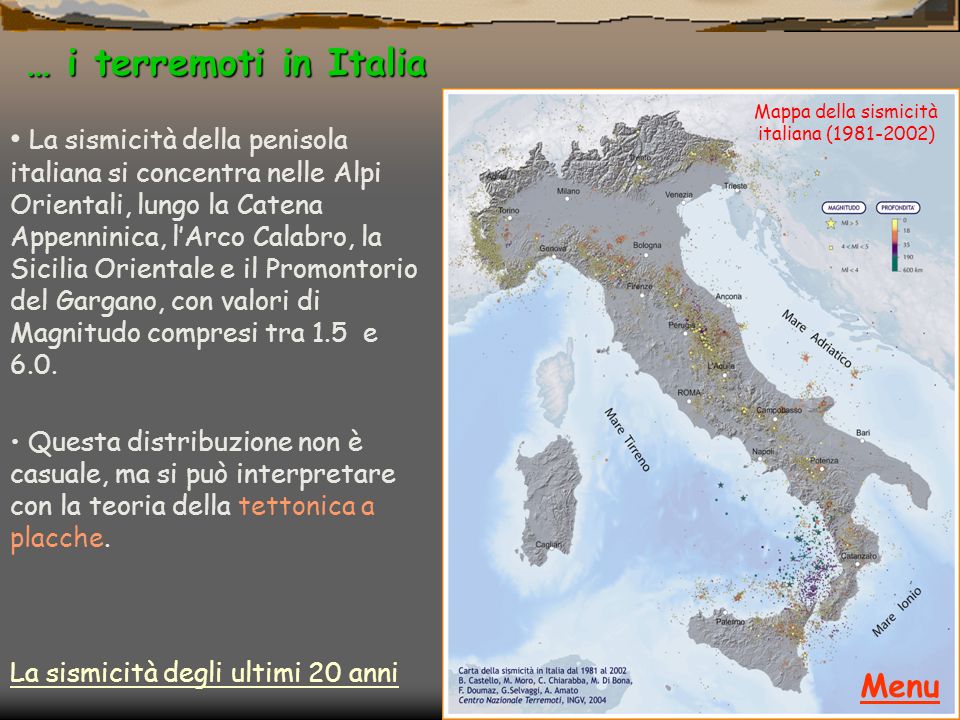 Mappa della sismicità italiana ( )