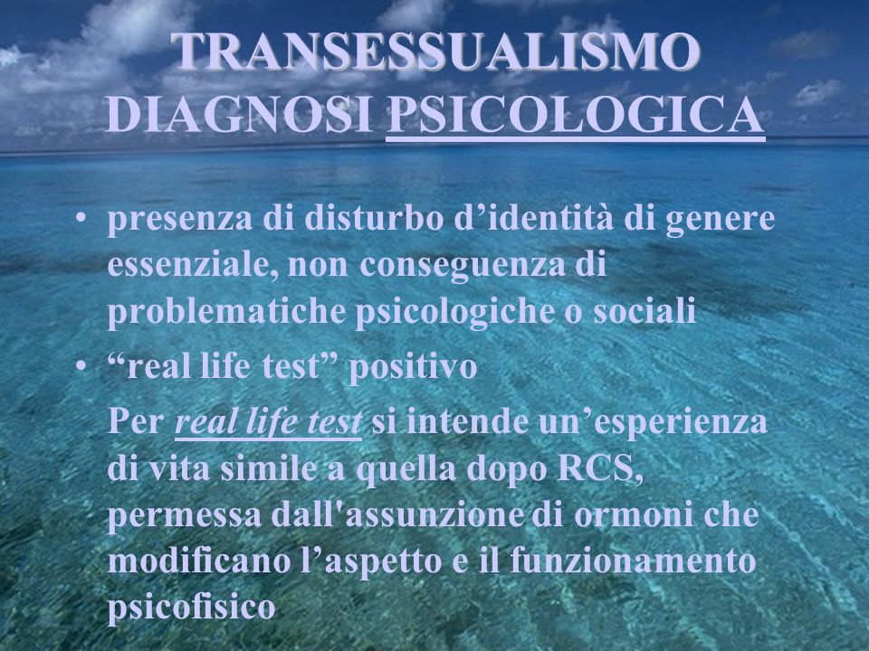 TRANSESSUALISMO DIAGNOSI PSICOLOGICA