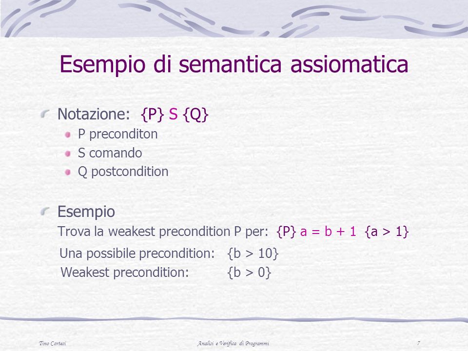Esempio di semantica assiomatica