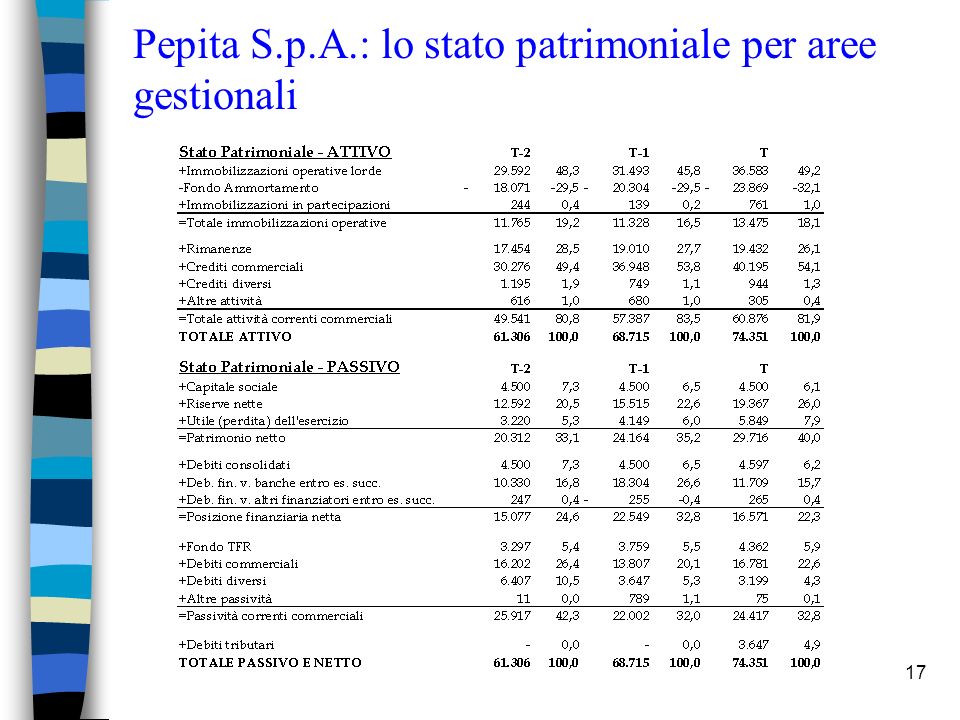 Pepita S.p.A.: lo stato patrimoniale per aree gestionali