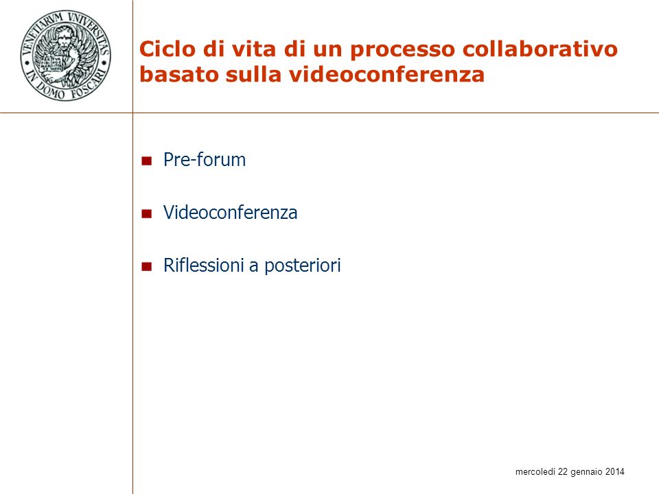 Ciclo di vita di un processo collaborativo basato sulla videoconferenza