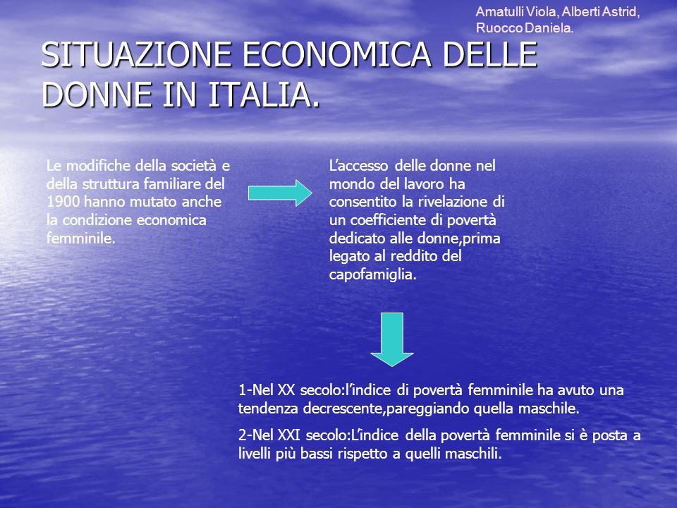 SITUAZIONE ECONOMICA DELLE DONNE IN ITALIA.