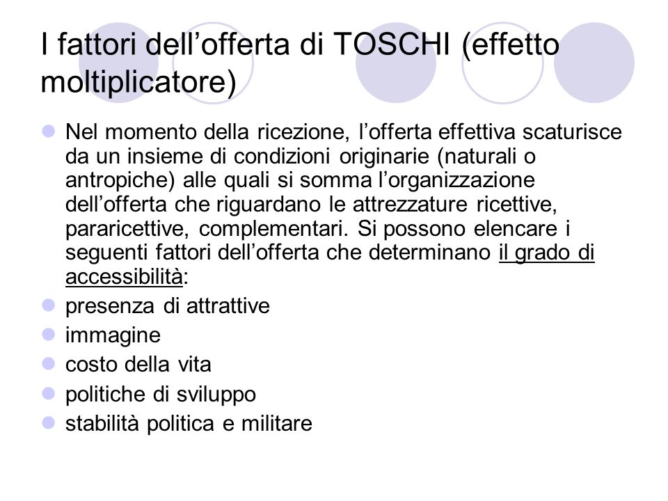 I fattori dell’offerta di TOSCHI (effetto moltiplicatore)