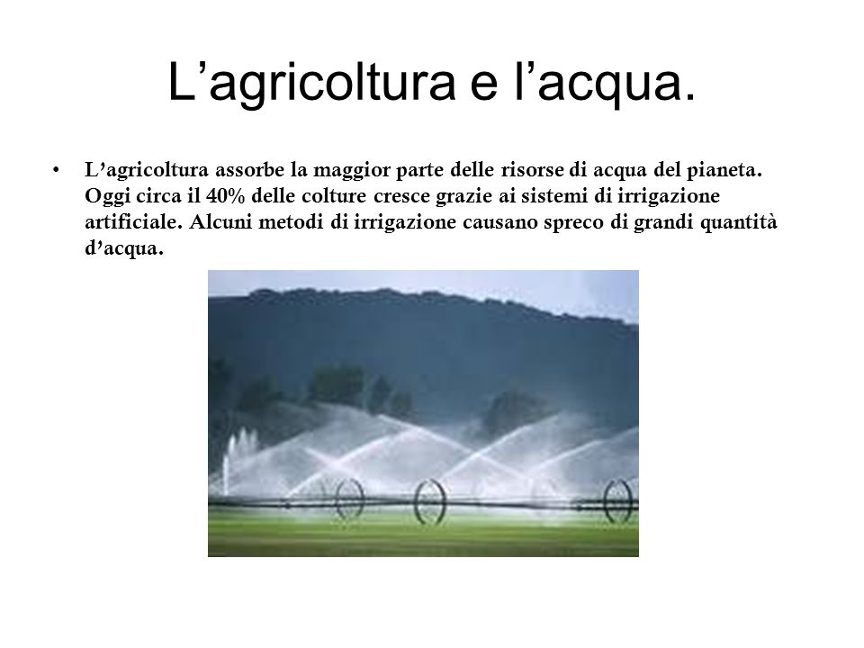 L’agricoltura e l’acqua.