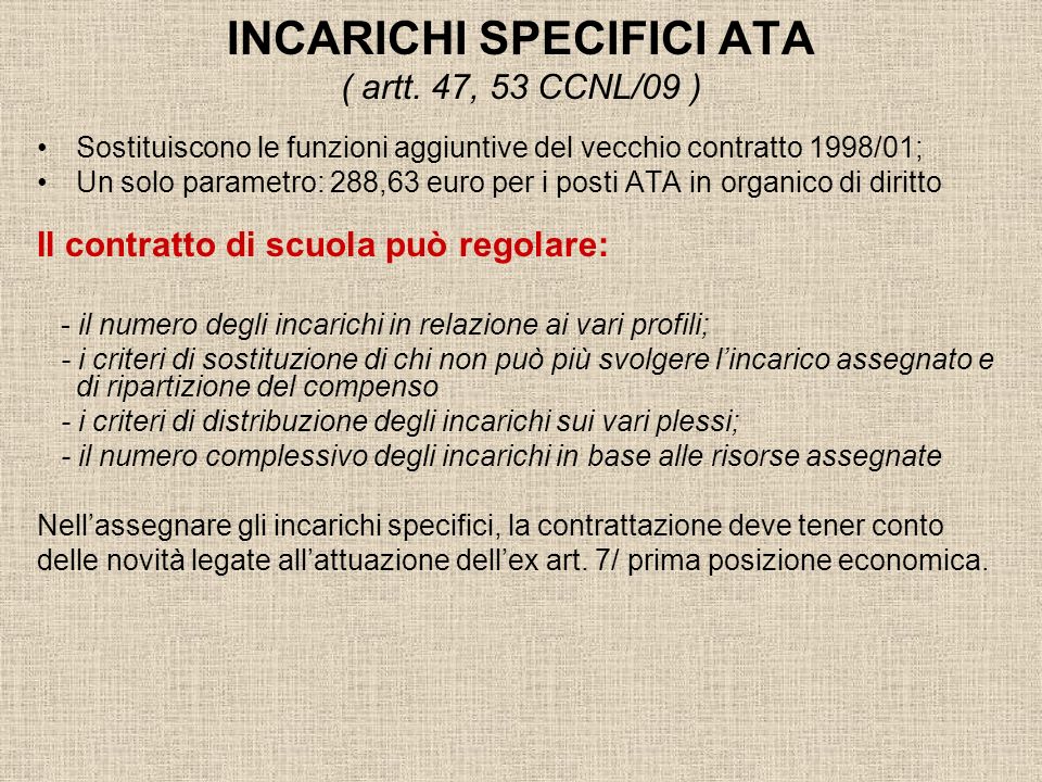 INCARICHI SPECIFICI ATA ( artt. 47, 53 CCNL/09 )