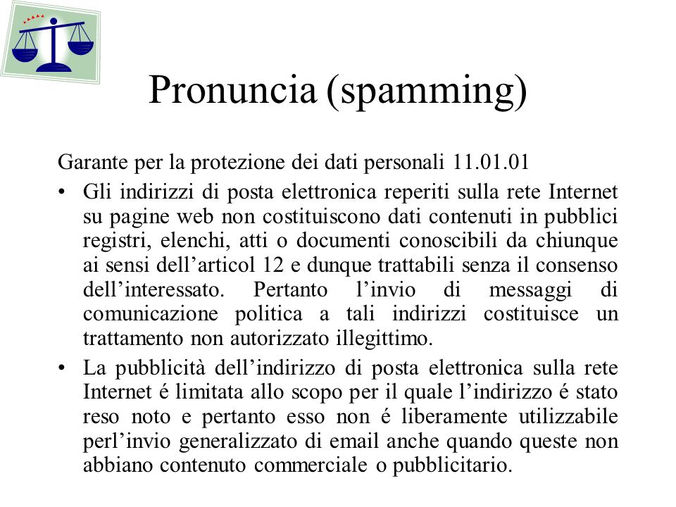 Pronuncia (spamming) Garante per la protezione dei dati personali