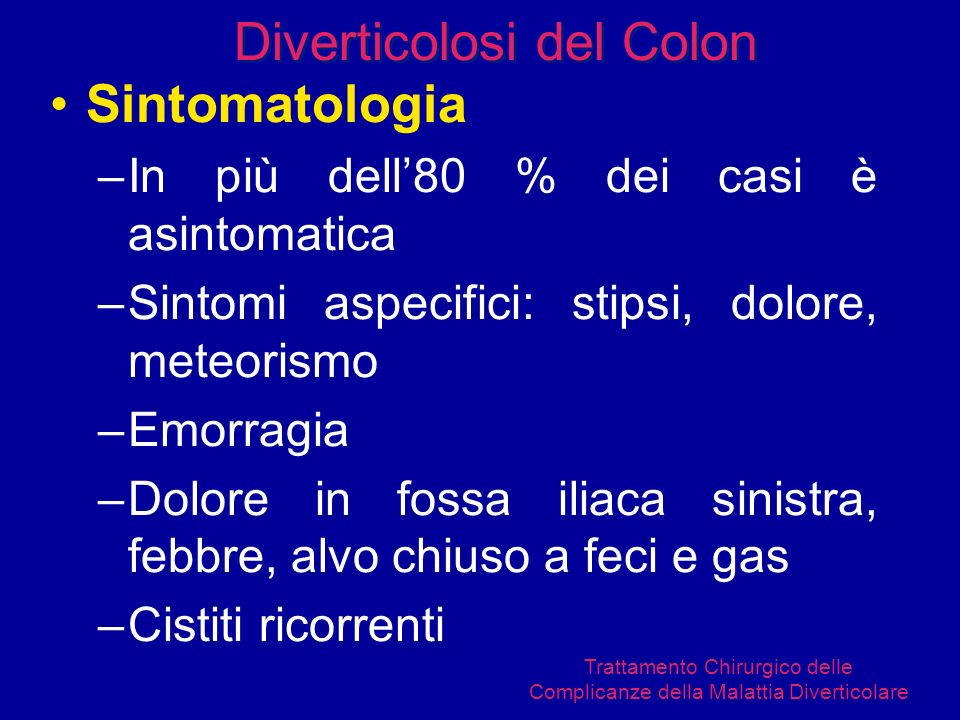 Diverticolosi del Colon Sintomatologia