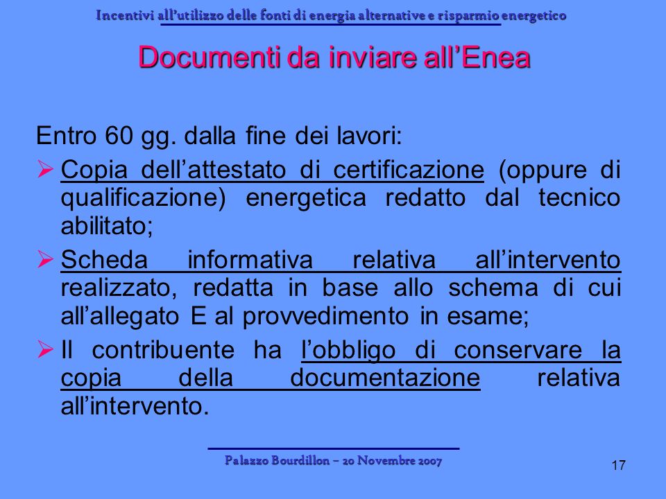 Documenti da inviare all’Enea