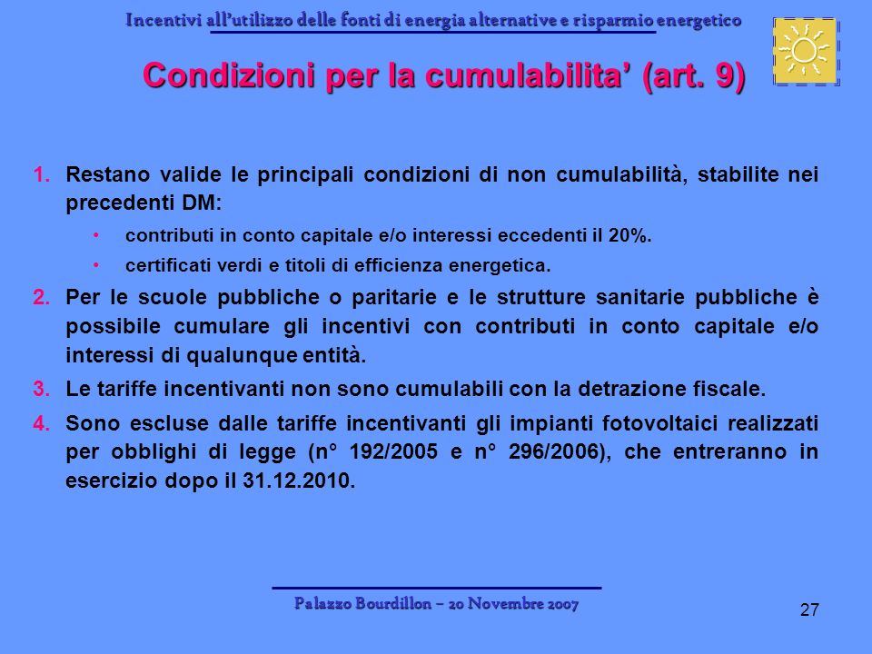 Condizioni per la cumulabilita’ (art. 9)