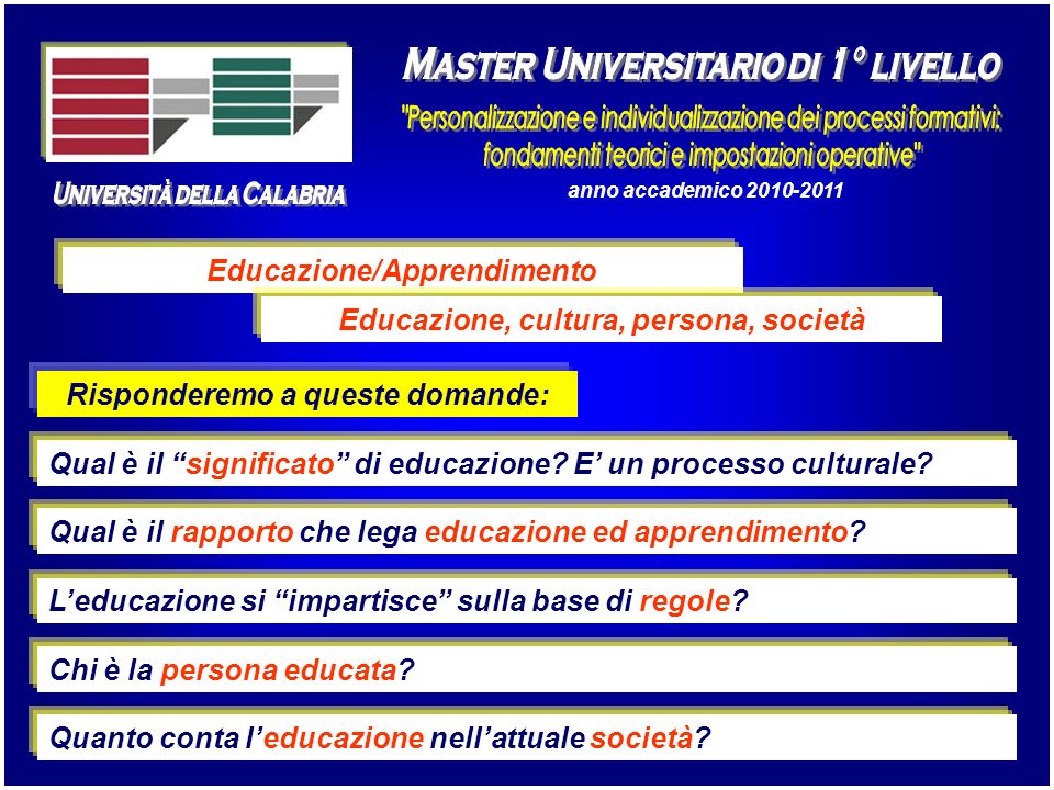 Università della Calabria Master Universitario di 1° livello