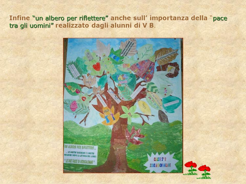 Infine un albero per riflettere anche sull’ importanza della pace tra gli uomini realizzato dagli alunni di V B.