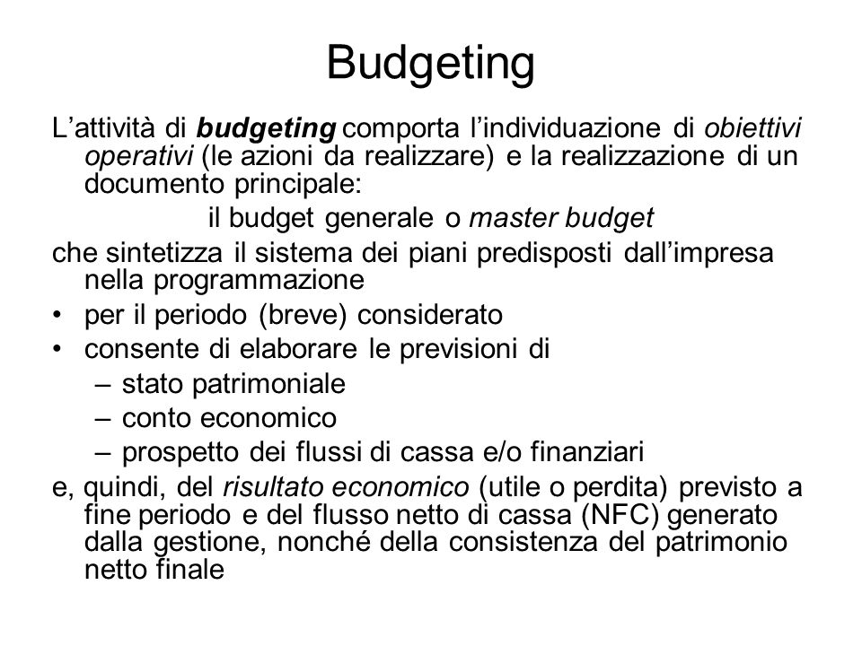 il budget generale o master budget