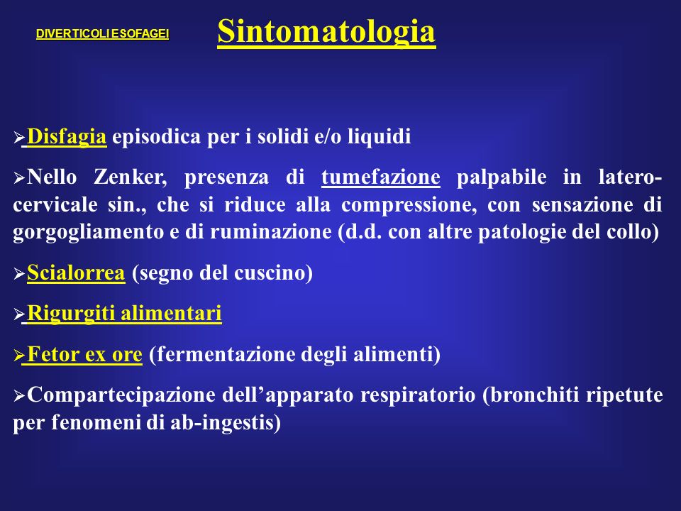 Sintomatologia Disfagia episodica per i solidi e/o liquidi