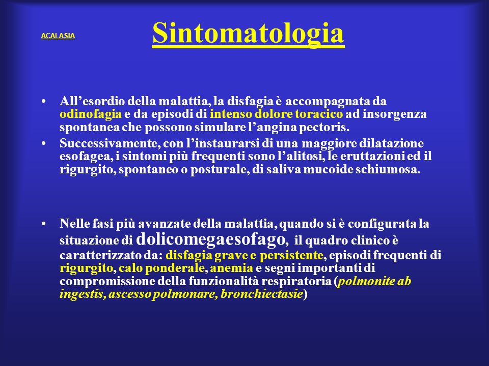 Sintomatologia ACALASIA.