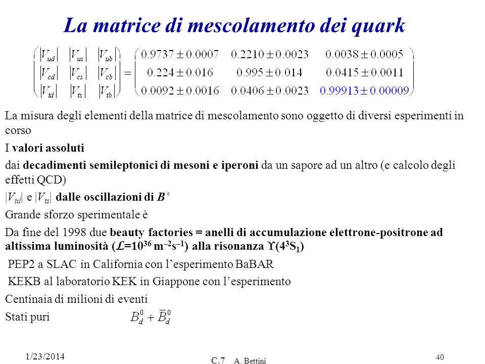 La matrice di mescolamento dei quark