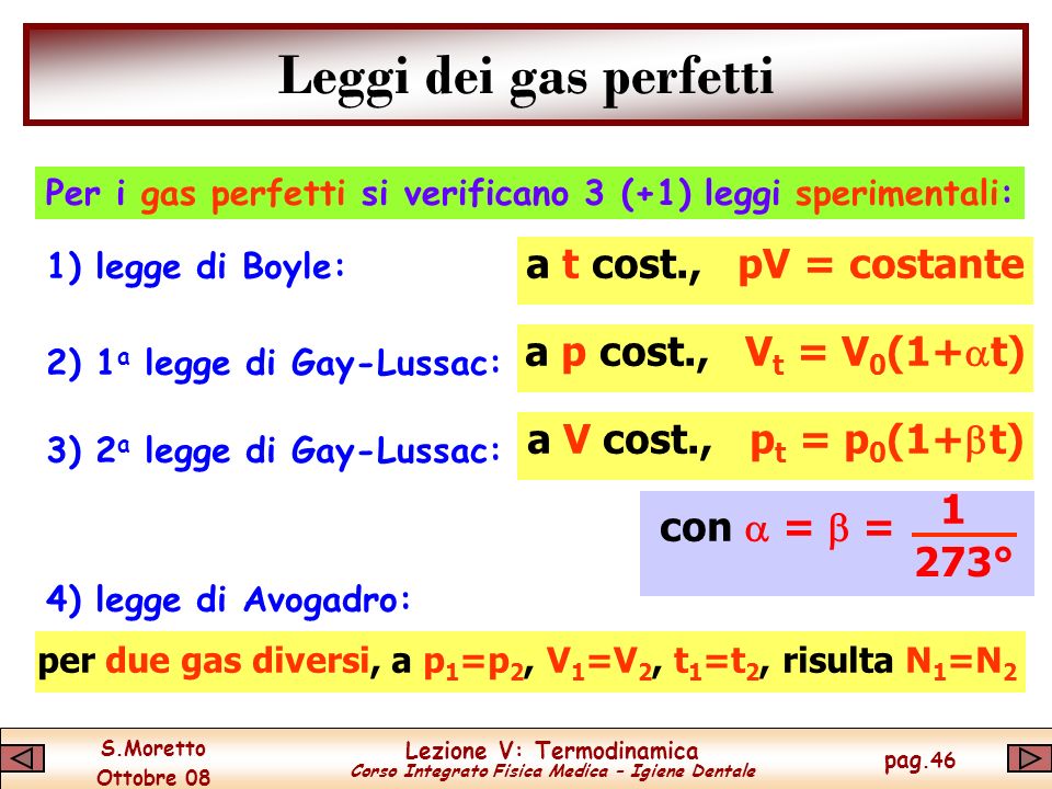 Leggi dei gas perfetti a t cost., pV = costante