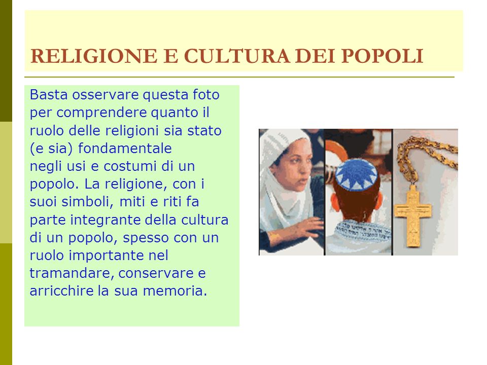 RELIGIONE E CULTURA DEI POPOLI