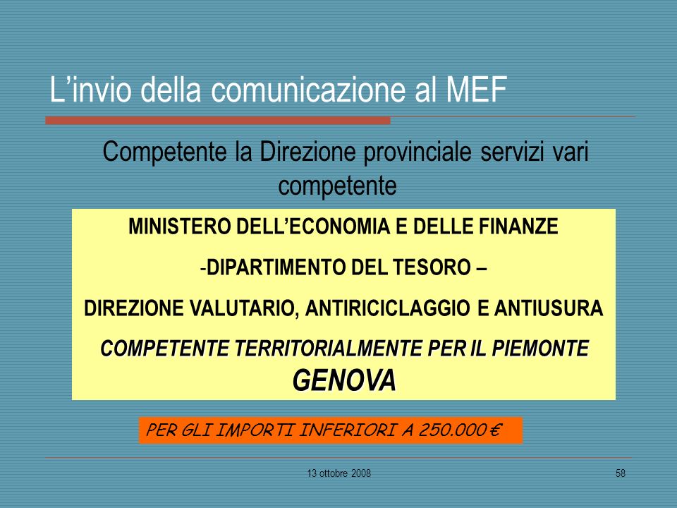 L’invio della comunicazione al MEF