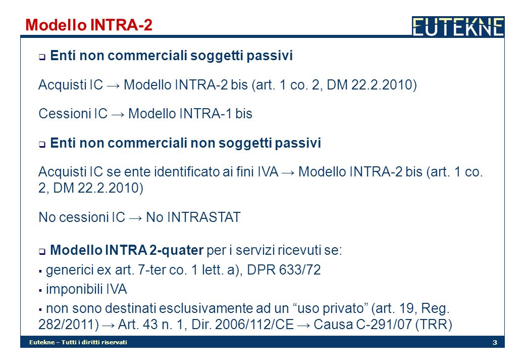 Modello INTRA-2 Enti non commerciali soggetti passivi