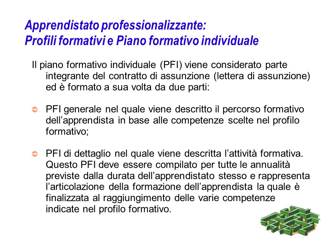 Apprendistato professionalizzante: Profili formativi e Piano formativo individuale