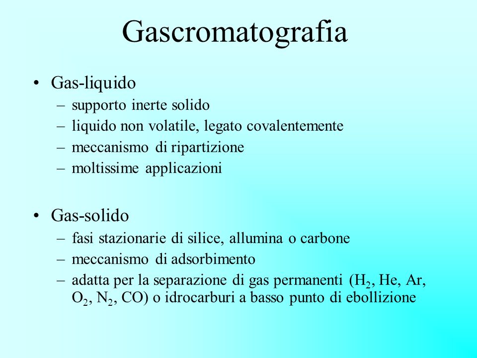 Gascromatografia Gas-liquido Gas-solido supporto inerte solido