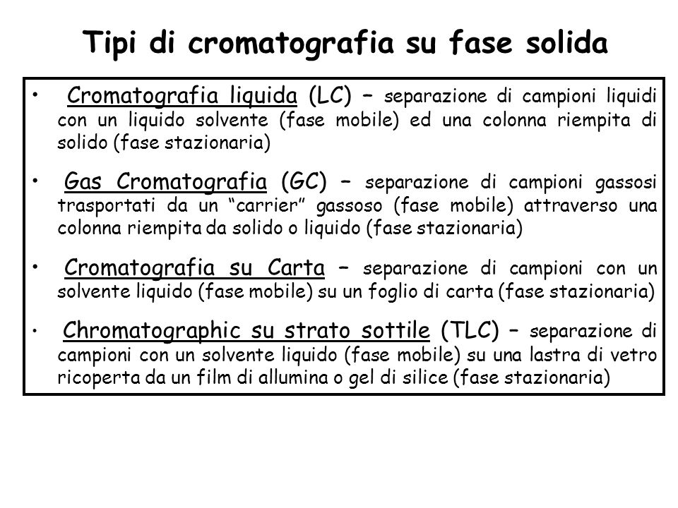 Tipi di cromatografia su fase solida