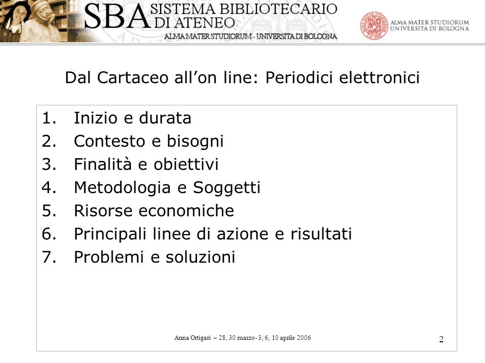 Dal Cartaceo all’on line: Periodici elettronici