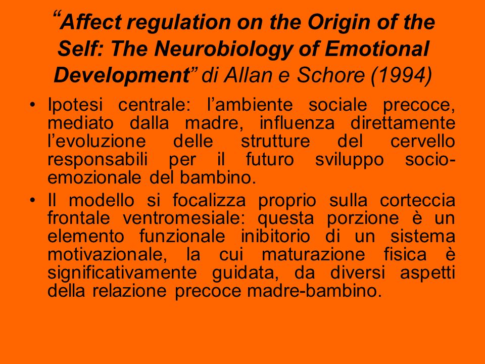 Affect regulation on the Origin of the Self: The Neurobiology of Emotional Development di Allan e Schore (1994)