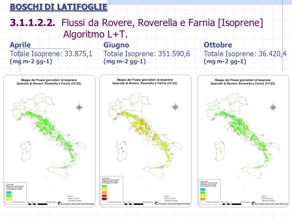 BOSCHI DI LATIFOGLIE Flussi da Rovere, Roverella e Farnia [Isoprene] Algoritmo L+T.