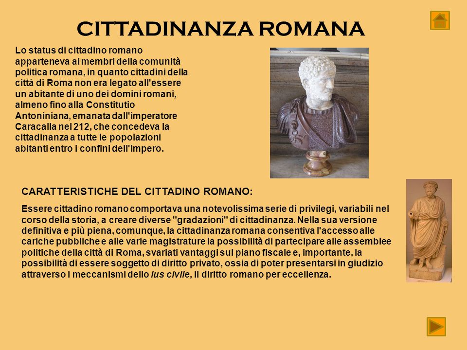 CITTADINANZA ROMANA CARATTERISTICHE DEL CITTADINO ROMANO: