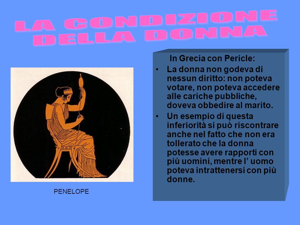 LA CONDIZIONE DELLA DONNA In Grecia con Pericle: