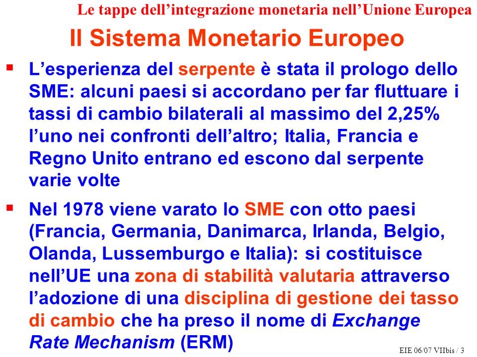 Il Sistema Monetario Europeo