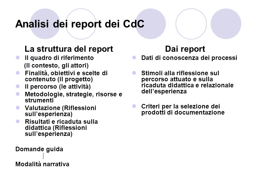 Analisi dei report dei CdC