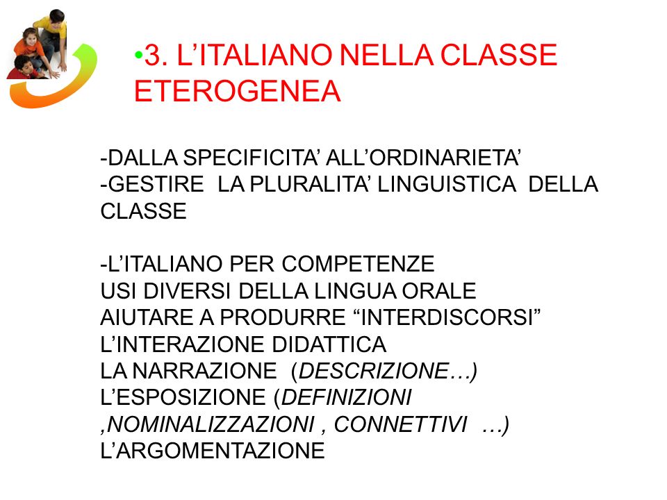 3. L’ITALIANO NELLA CLASSE ETEROGENEA