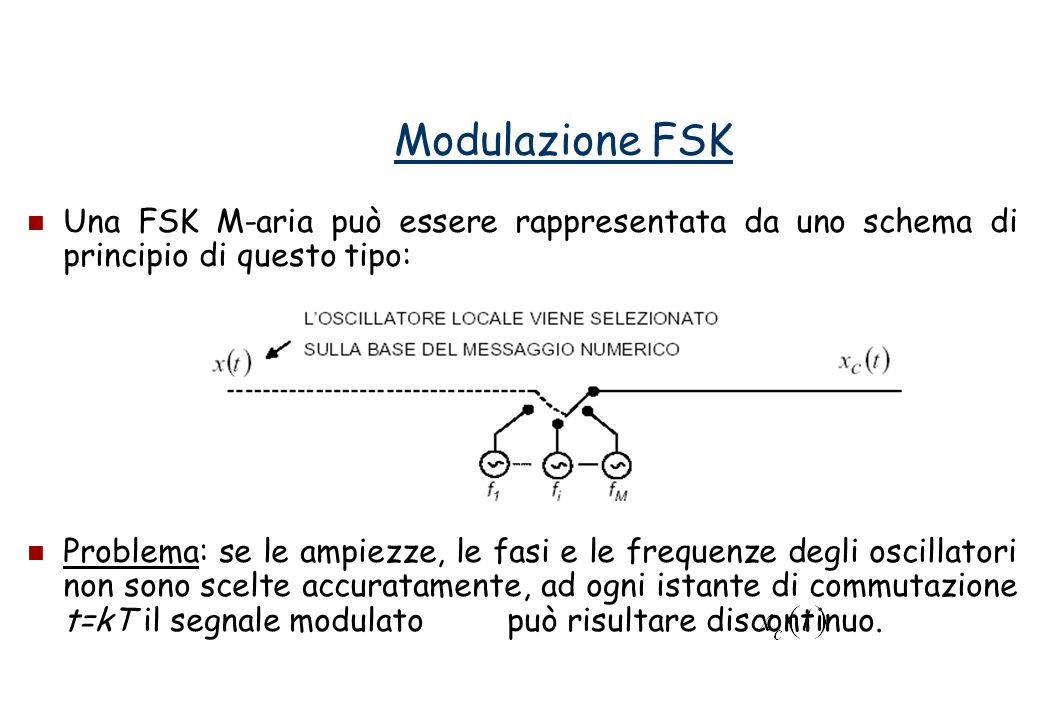 Modulazione FSK Una FSK M-aria può essere rappresentata da uno schema di principio di questo tipo: