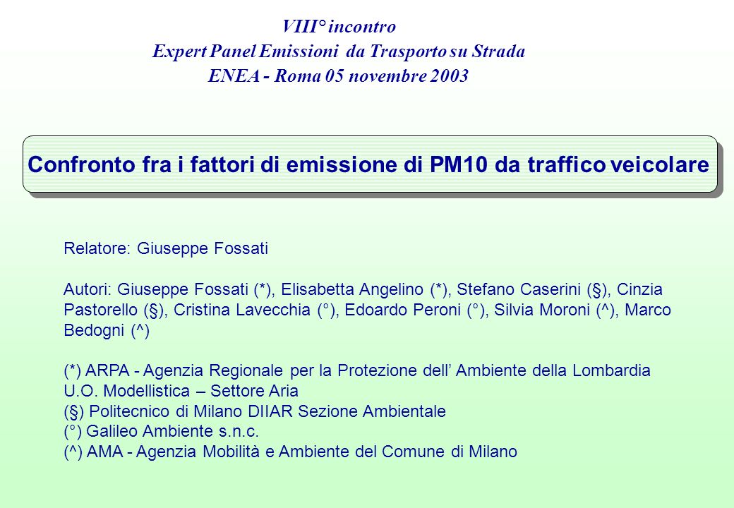 Confronto fra i fattori di emissione di PM10 da traffico veicolare