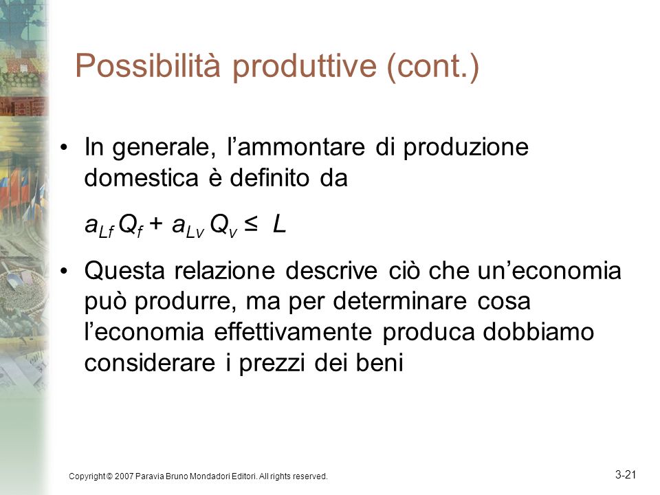 Possibilità produttive (cont.)