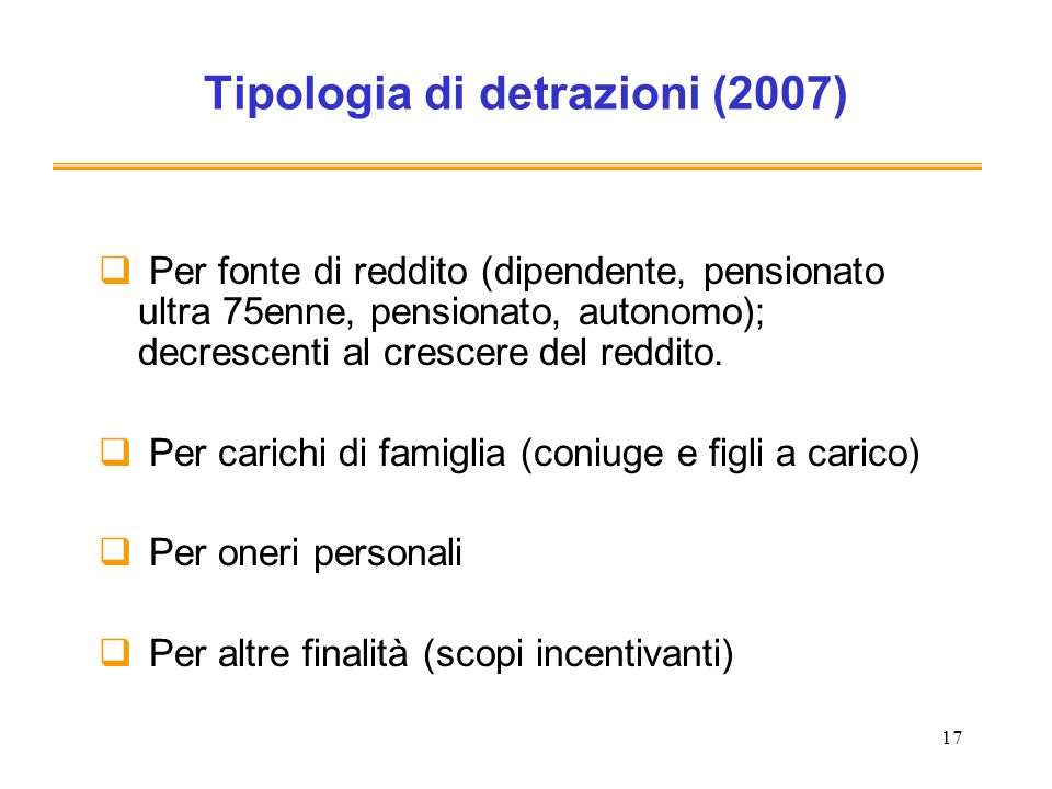 Tipologia di detrazioni (2007)