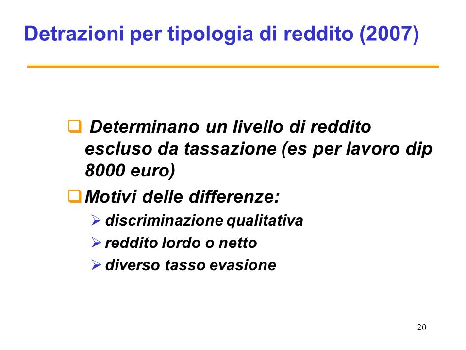 Detrazioni per tipologia di reddito (2007)