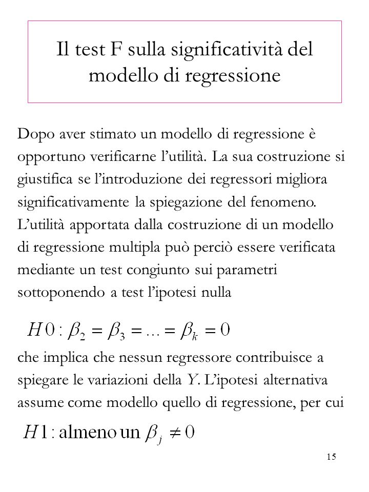 Il test F sulla significatività del modello di regressione