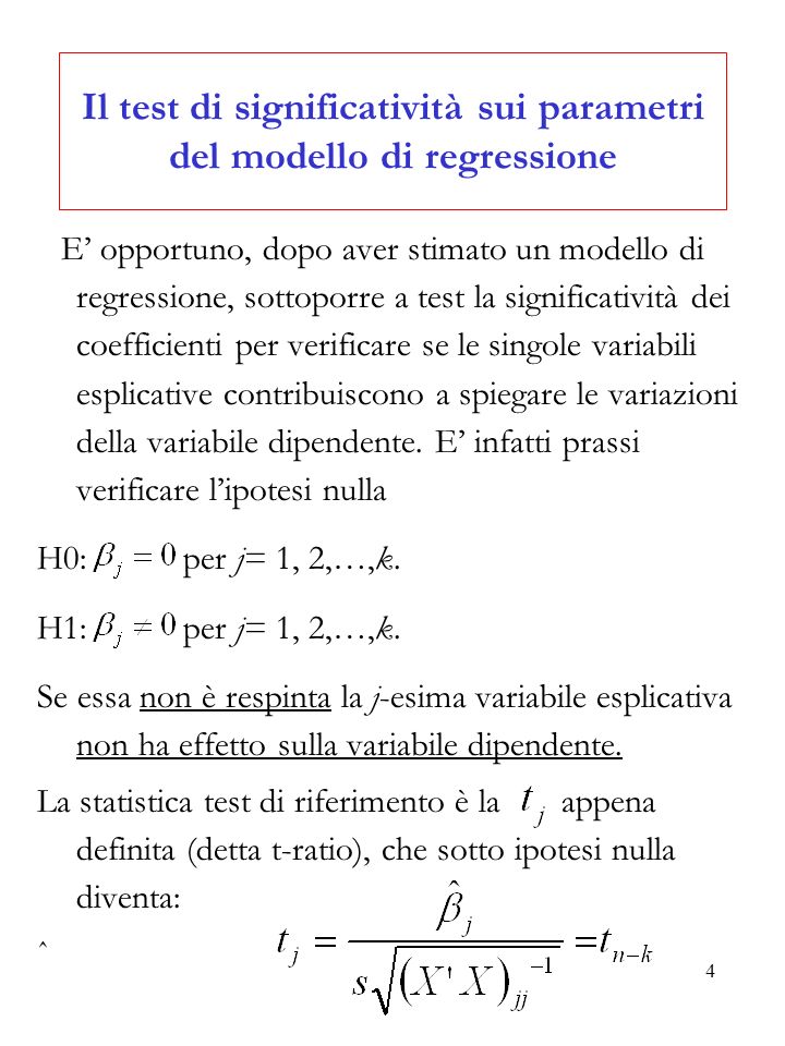 Il test di significatività sui parametri del modello di regressione