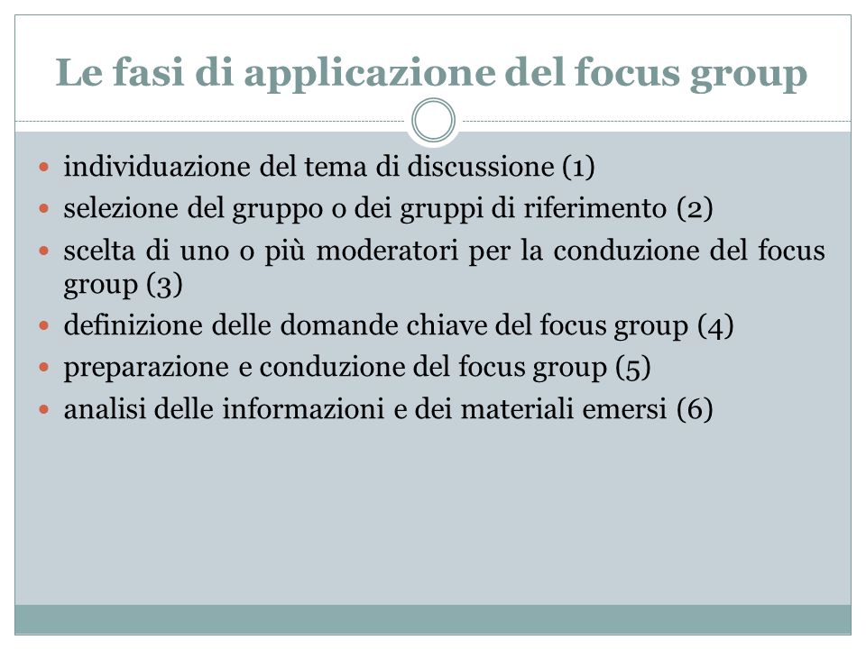 Le fasi di applicazione del focus group