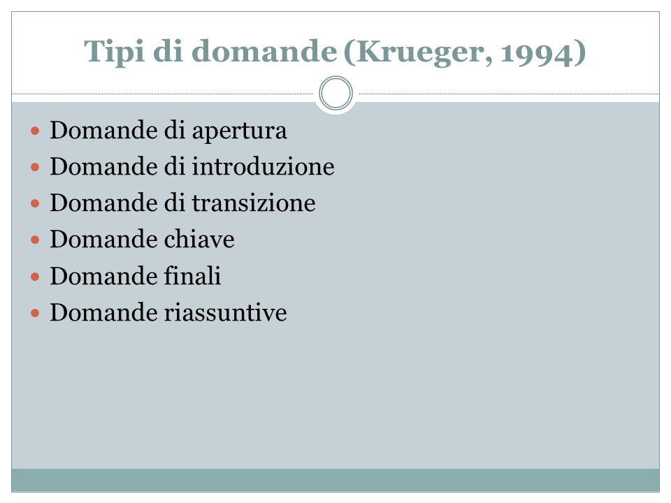 Tipi di domande (Krueger, 1994)