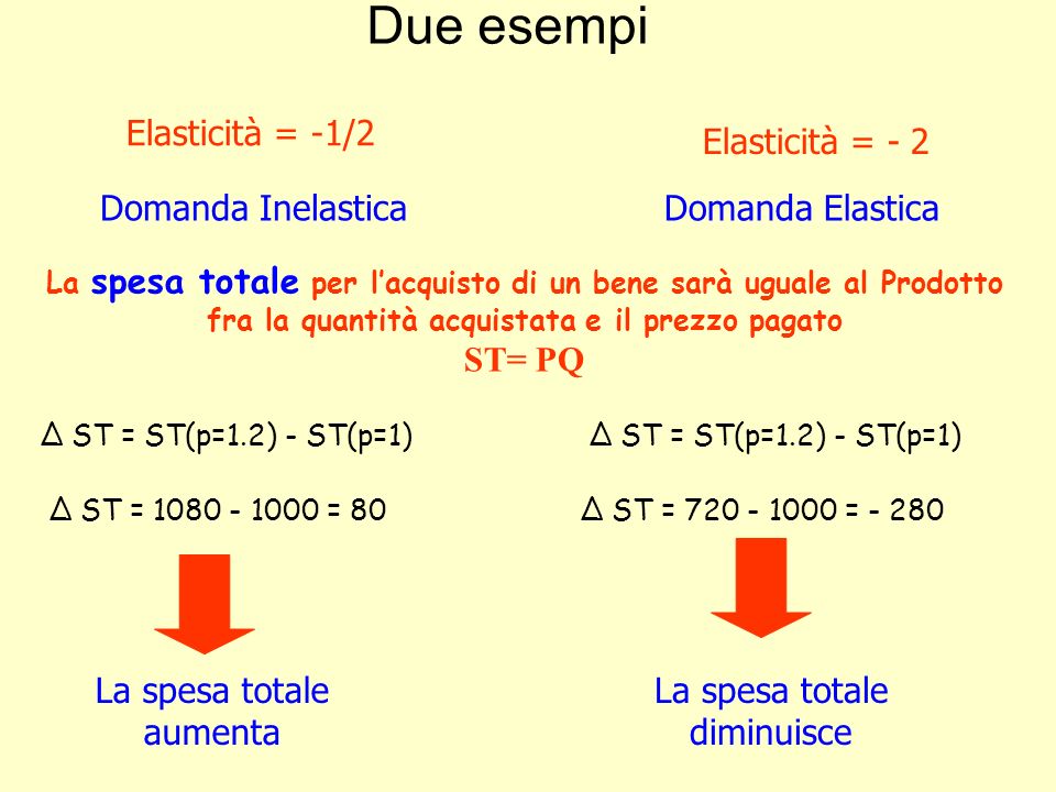 Due esempi Elasticità = -1/2 Elasticità = - 2 Domanda Inelastica