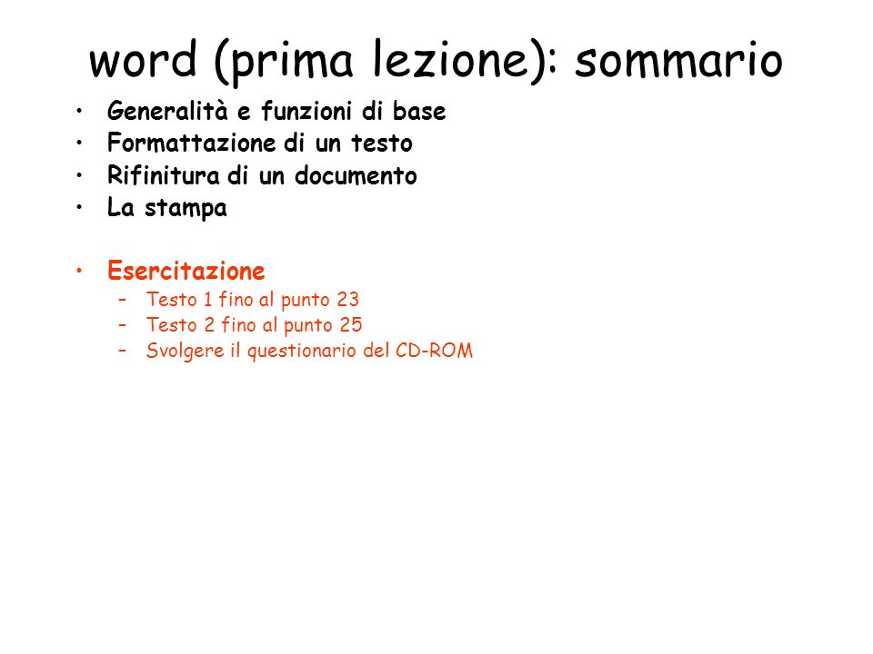 word (prima lezione): sommario
