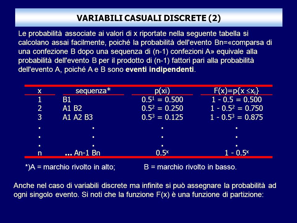 VARIABILI CASUALI DISCRETE (2)